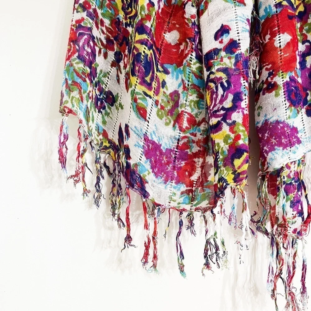 Pins‎ & Needles Square Scarf Fringed Viscose Bright Multicolor Floral